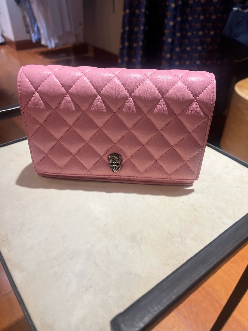 Alexander McQueen Quilted Pink Mini Shoulder Bag with Skull Accent
